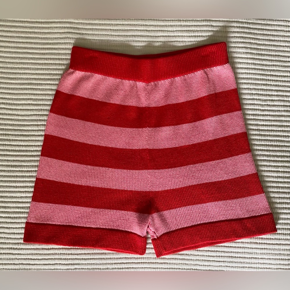 Zang Toi Knit Striped Sweater Lounge Mini Shorts Small 4 6 Red Pink High Rise